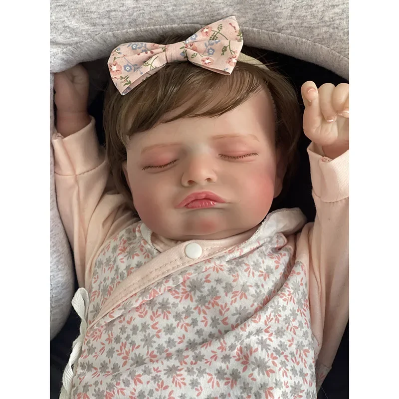 

48cm Cute Reborn Sleeping Baby Doll Girl Rosalie with Hand-Rooted Brown Hair