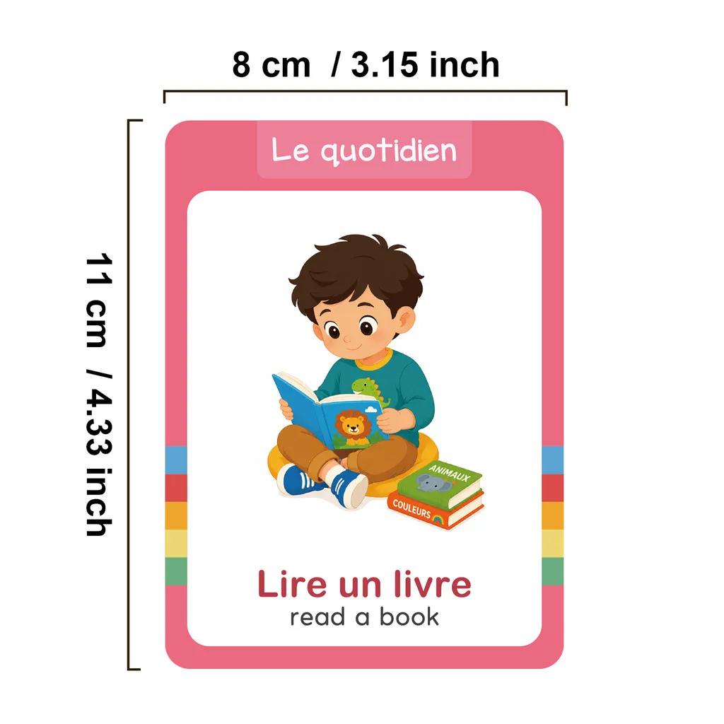 Bilingual French and English My Day Words Learning Cards for Kids Double-Sided Daily Routine Vocabulary Educational Flashcards