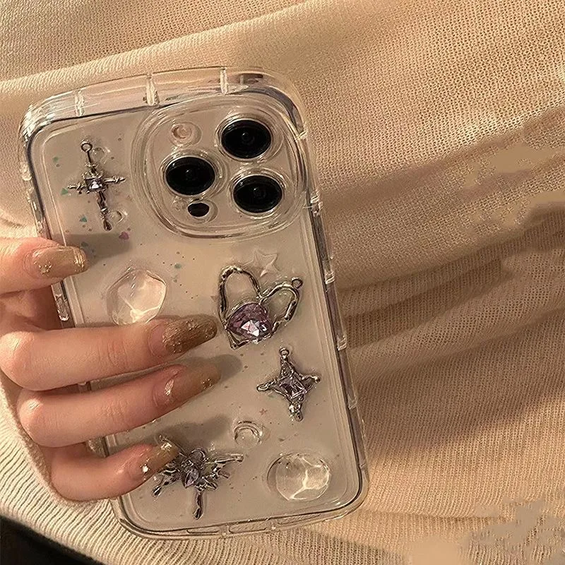 Love Butterfly Rhinestone iPhone 15Promax mobile phone shell transparent advanced XR soft shell XS iPhone 11 fairy x full