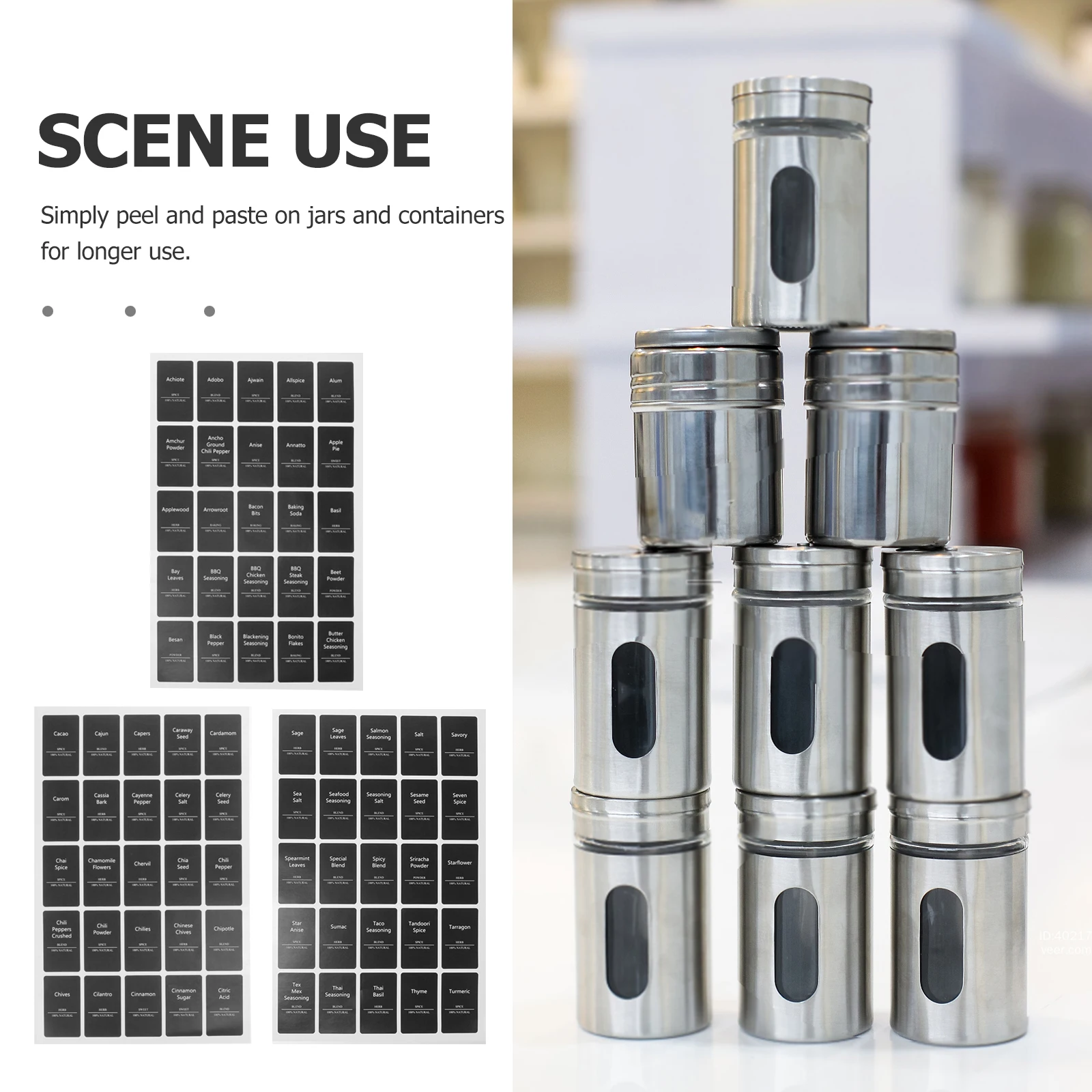 

6 Sheets Number Spice Jar Labels Stickers Jars Pvc Self-adhesive Kitchen Oil-proof
