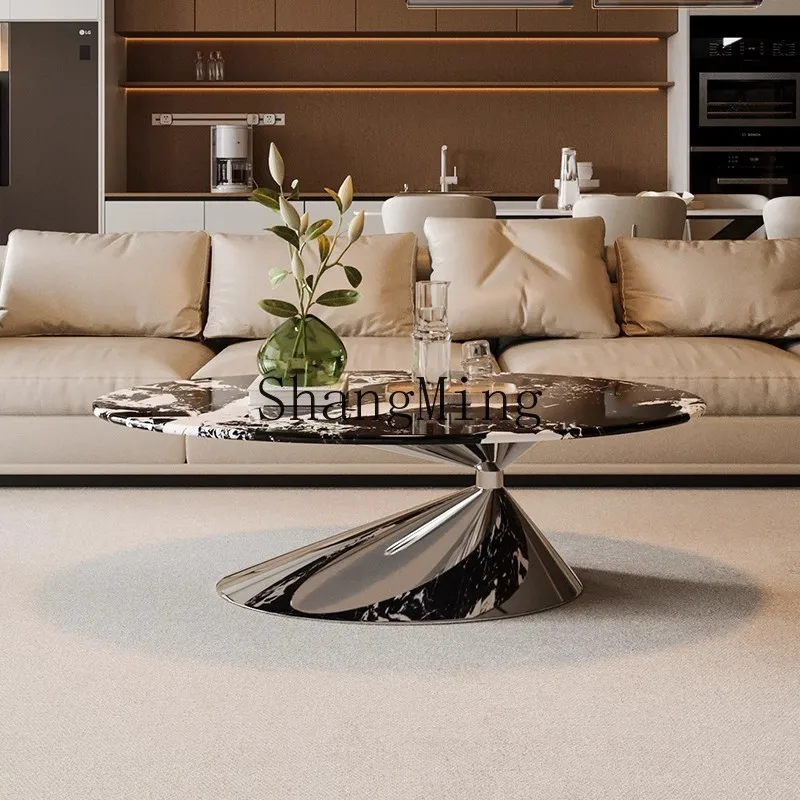 

FG luxury stone coffee table retro marble round flying saucer coffee table household size apartment light luxury high sense