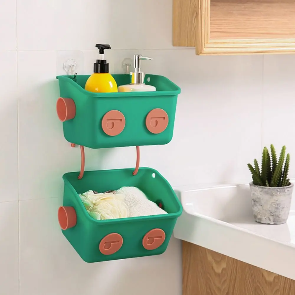 

Wall-mounted Toy Storage Basket Traceless Space-saving Snack Storage Basket Plastic Bathroom Hanging Basket Home Use