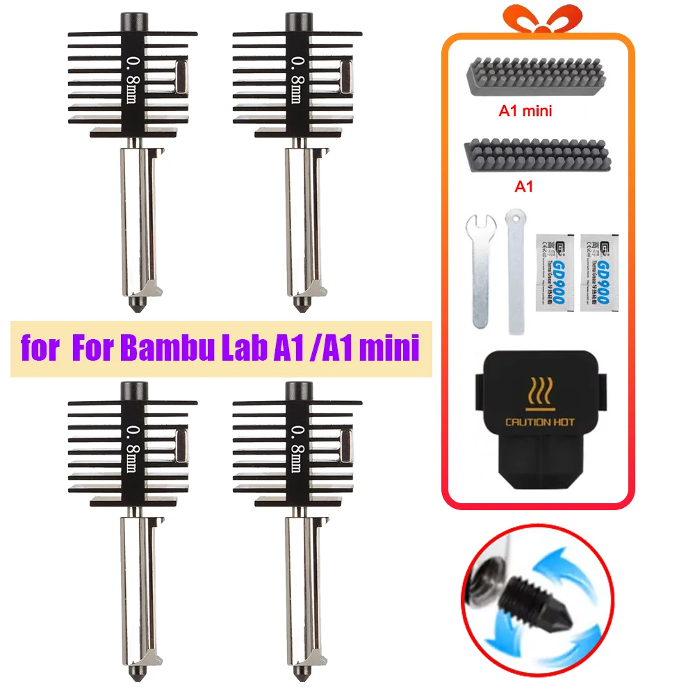Hotend لـ Bambu Lab A1 مجموعة صغيرة Hotend Kit 0.2 0.4 0.6 0.8 مللي متر فوهة قابلة للاستبدال للطابعة ثلاثية الأبعاد مختبر الخيزران A1/A1mini Hotend