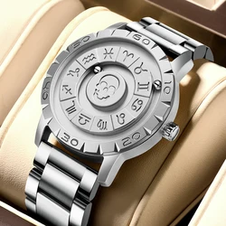 FOXBOX Man Watch LIGE Brand Creative Stainless Steel Band Scrolling Beads Quartz Watches for Men Magnetic Force Waterproof Clock