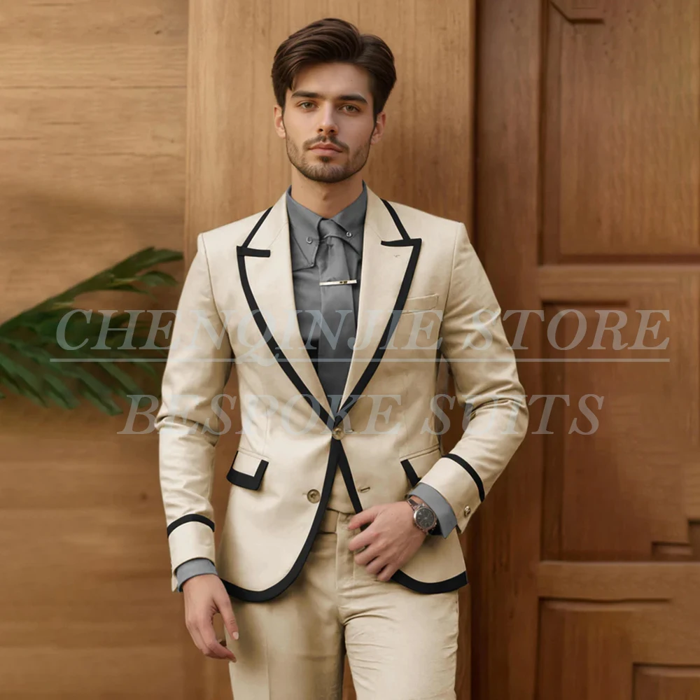 

Slim Fit Men's Suits for Wedding Luxury Single Breasted Skinny Blazer Elegant Groomsmen 2 Piece Jacket Pants Full Sets Costume