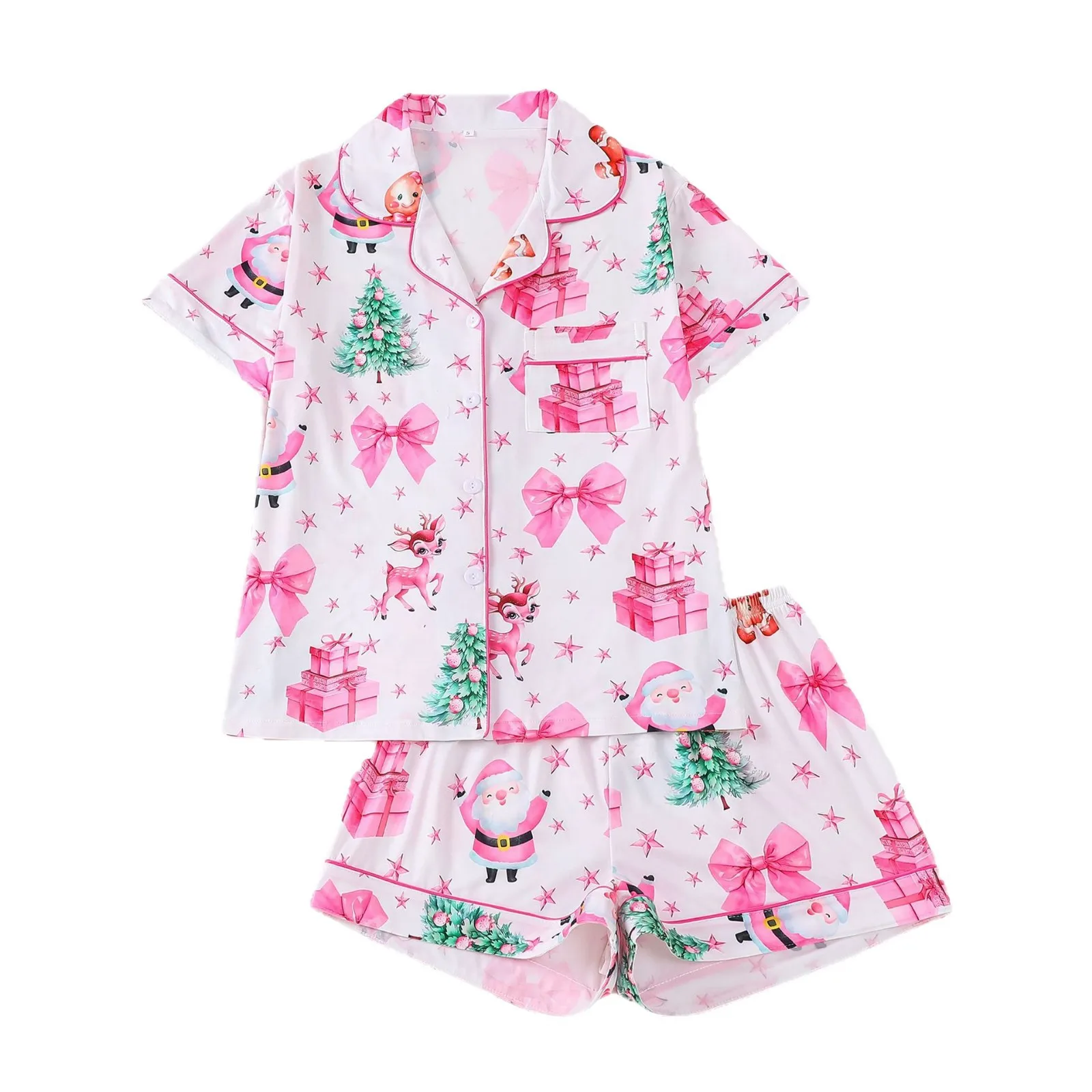 

Women's Pajama Set Collared Short Sleeve Pajama Set Printed Cozy Home Pajama Set Shorts Summer Lounge Sleepwear Holiday