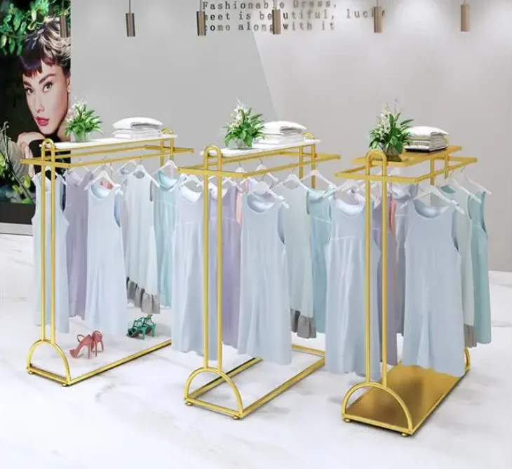 

Nordic light luxury clothing store display rack gold floor type display rack