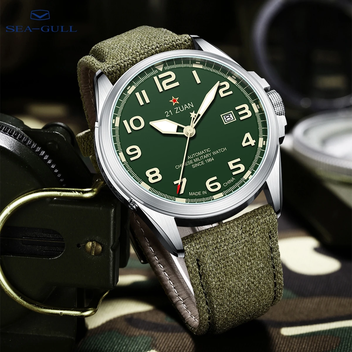 Orologio da uomo meccanico militare Sea-Gull 43mm ST16 Orologio automatico luminoso Calendario Orologi in zaffiro in acciaio inossidabile 316L D581