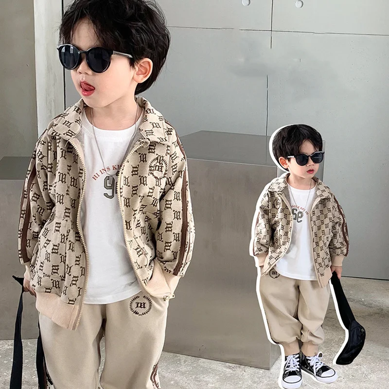 

Boys Coat +Pants 2PCS/Set 2023 Khaki Warm Winter Autumn Kids Suits Sports Outfits Thicken Children Clothing