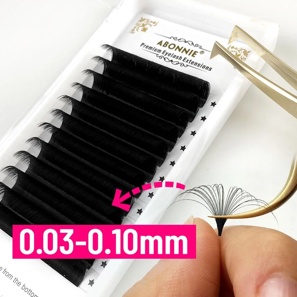 Abonnie 0.03-0.10mm Matte Dark Black Easy Fan Lashes Volume Extension Mega Eyelashes Blooming Fans Eyelash Extension Cilios