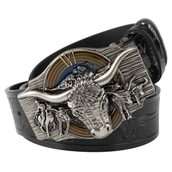 Cintura in rilievo mucca in vera pelle per il tempo libero Cowboy Big Agio