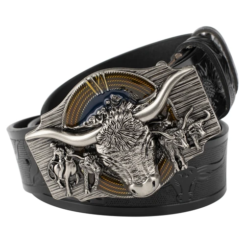 Imagen 1 del producto Cinturón con relieve de vaca, cuero genuino, ocio, vaquero, gran Agio