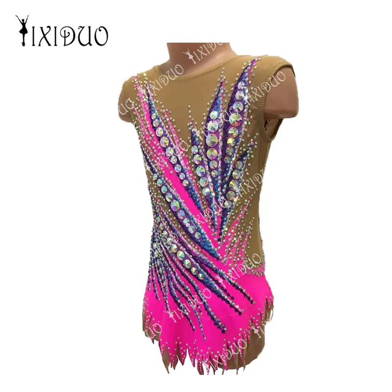 Competition Sleeveless Rhythmic Gymnastics Leotards Handmade Rhinestones Diamond Look Women Girls Artistic Gymnastics Leotards