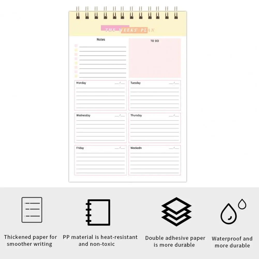 Notepad planejador semanal com ligação espiral, organização pessoal, Desk Pad, lista semanal, mulheres, homens, escritório, casa