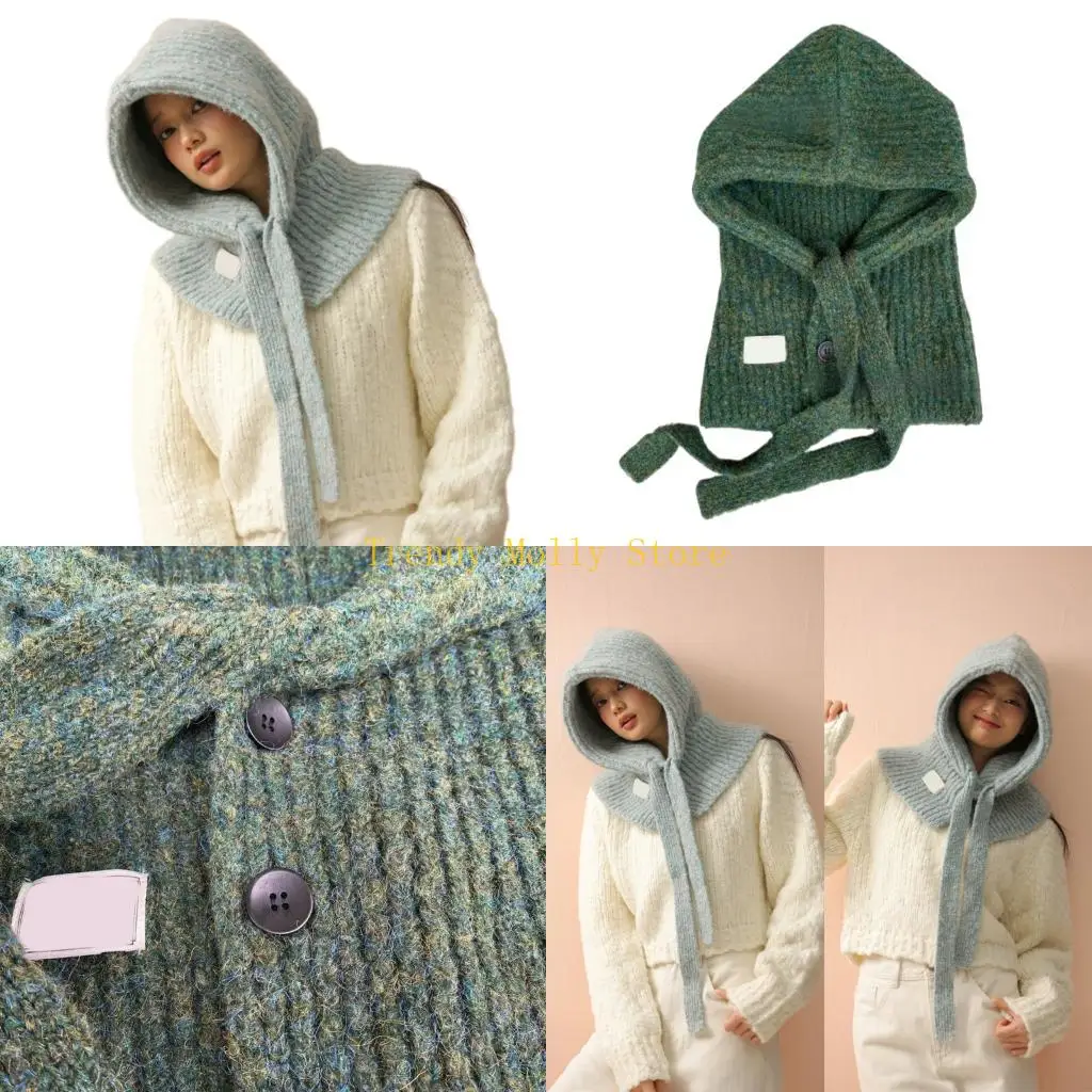 n5kb-韓国スタイルニットバラクラバ帽子調節可能なネクタイスカーフパーカー帽子冬のファッションヘッドアクセサリー女性のためのすべてマッチング