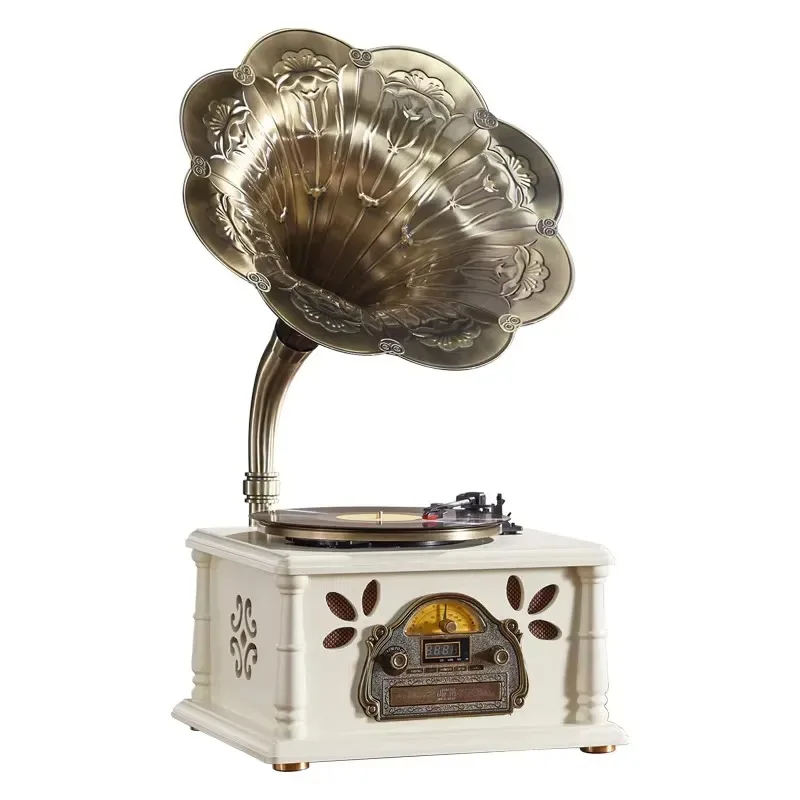 Classic Solid Wood Base Radio Phonograph Vinyl Record Player