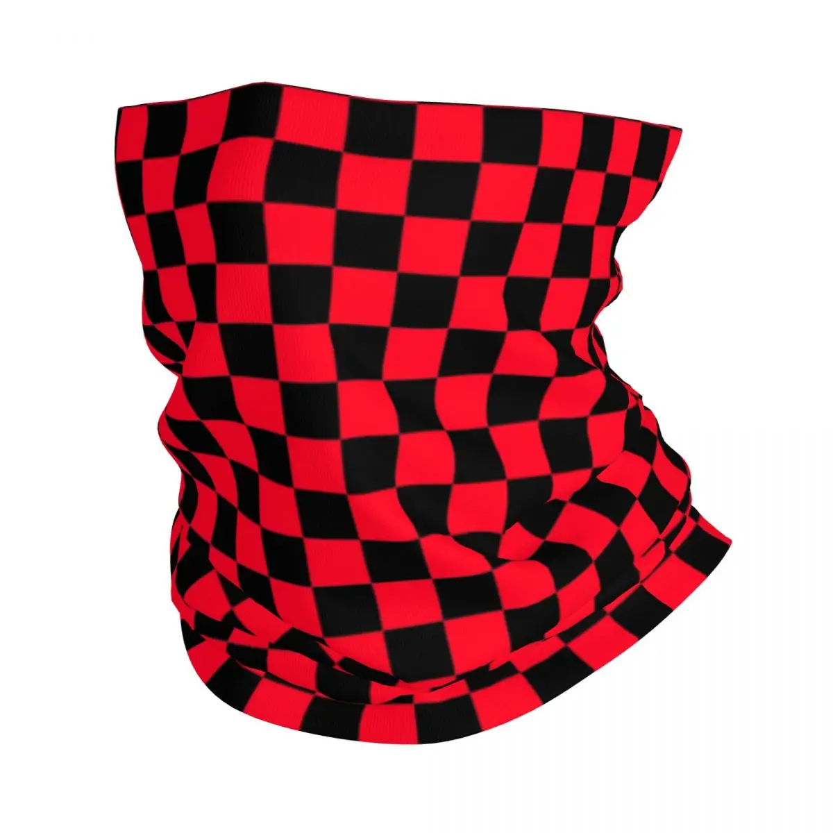 Custom Red And Black Geometric Checkered Bandana Neck Gaiter for Hiking Camping Wrap Scarf Headband Warmer Face Scarf Cover