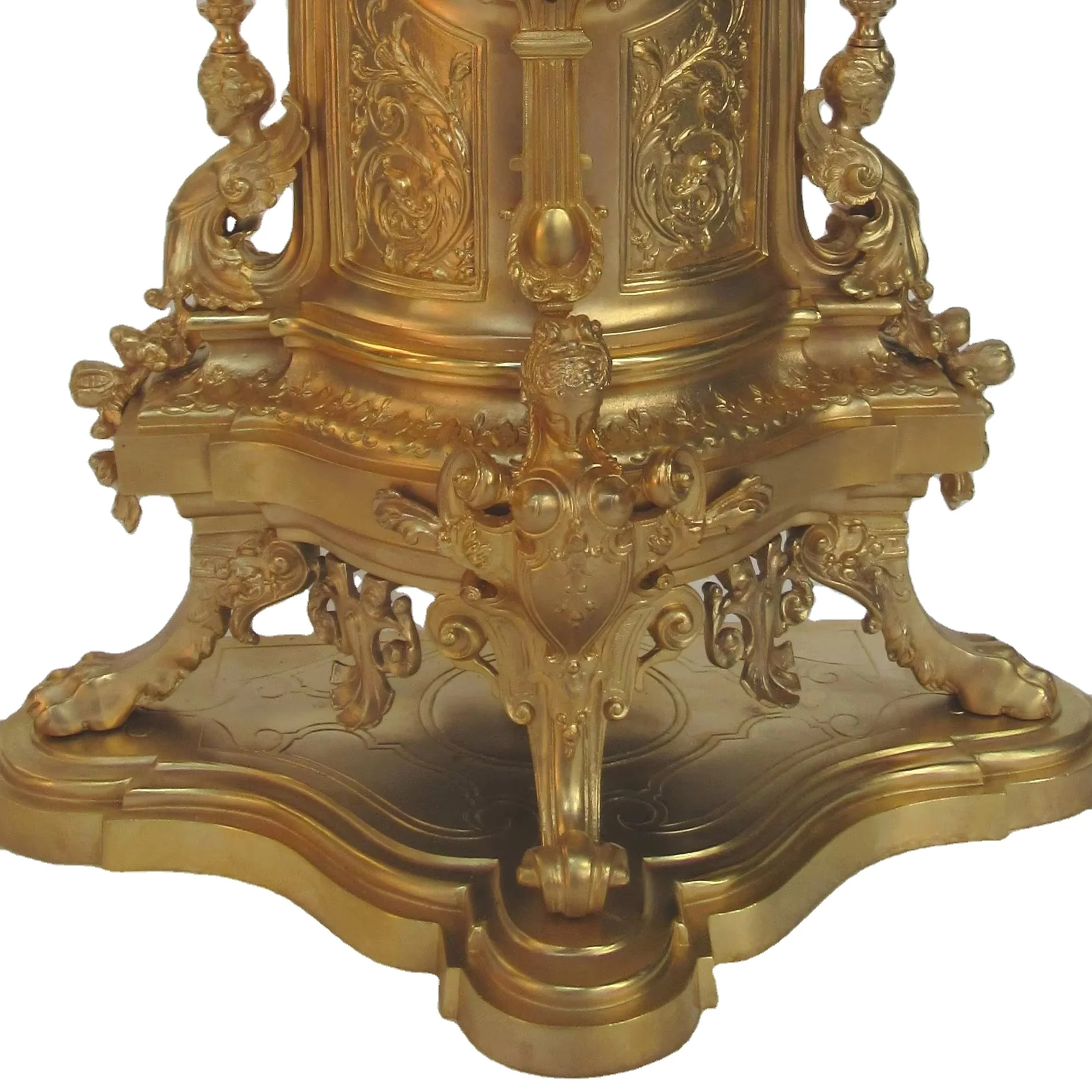 النمط الفرنسي العتيقة مطلية بالذهب مثلث العمارة النحاس 10 أيام آلية رف ضرب الجدول/ساعة أرضية للتجميع