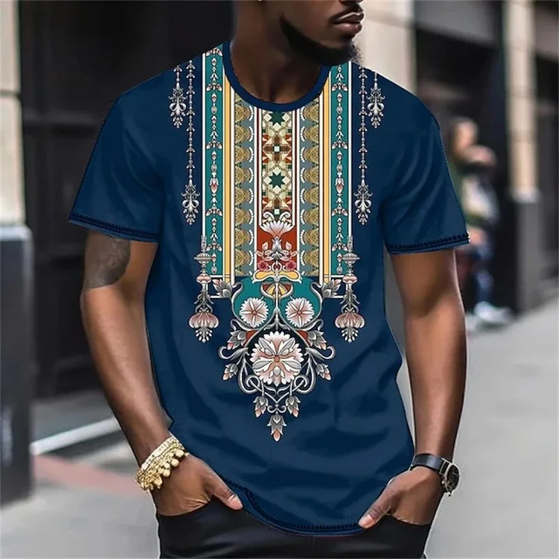 Mens T Shirt Top Graphic Color Block Tribal Clothing Apparel 3D Print T-shirt Outdoor Daily Short Sleeve Fashion Designer Ethnic