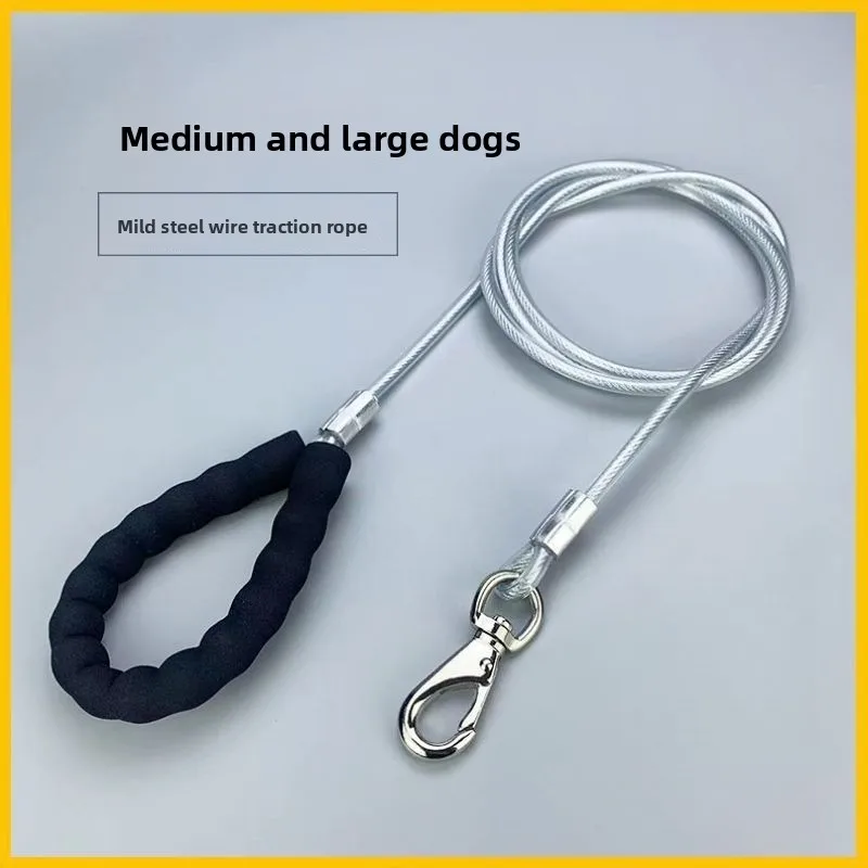 Dog leash, steel wire large dog medium explosion-proof bulldog walking dog chain, thick rope