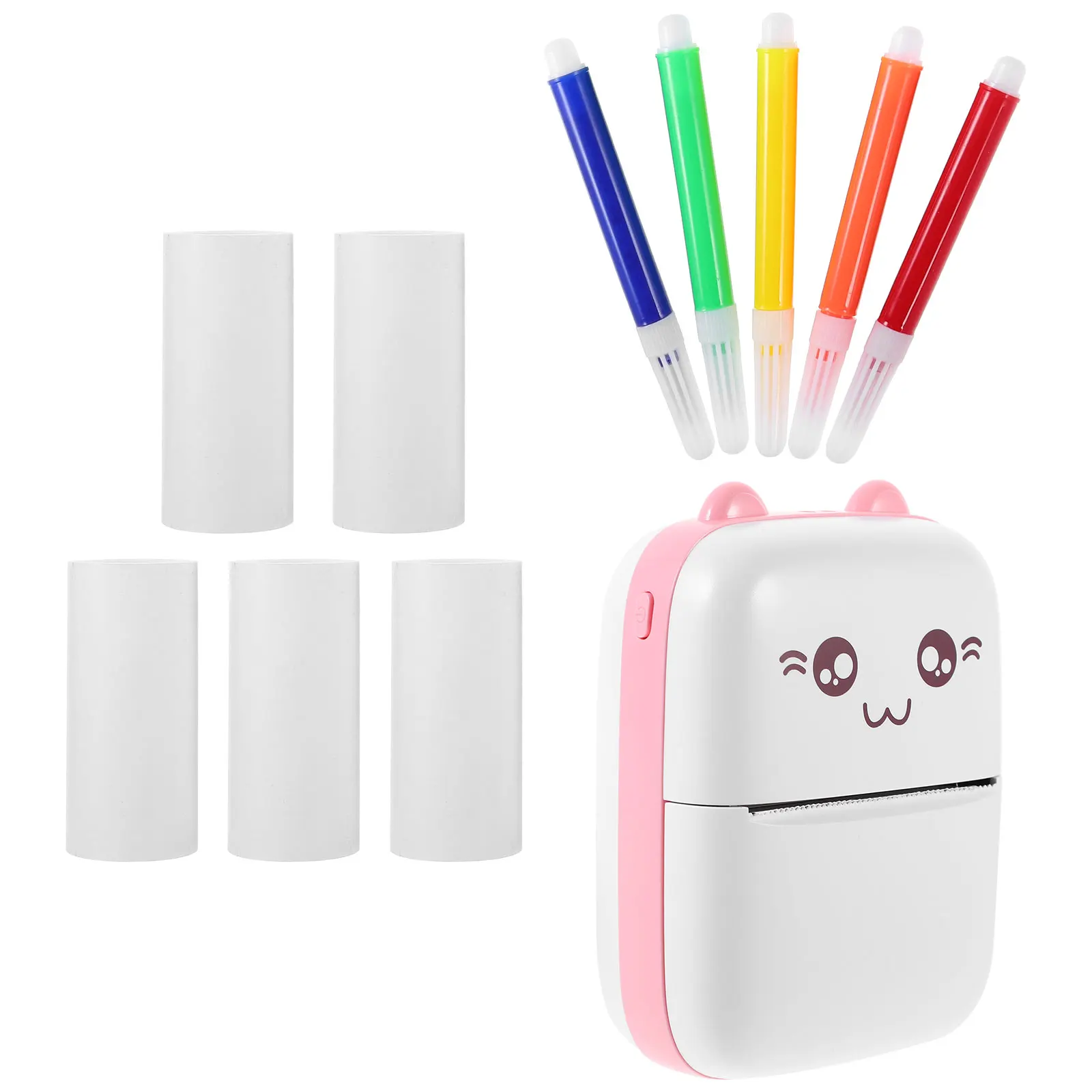 

1 set Mini Photo 1Set Rolls Paper 5 Pens Portable Wireless Thermal Label Printer For Students Sticker Printer Colour