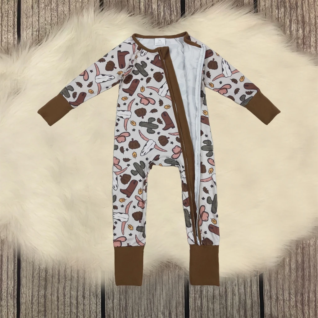 

Baby Boy Long Sleeves Infant Fall Romper Children Kids Zipper Clothes Toddler Newborn Pumpkins Cactus Western Coverall Bodysuit