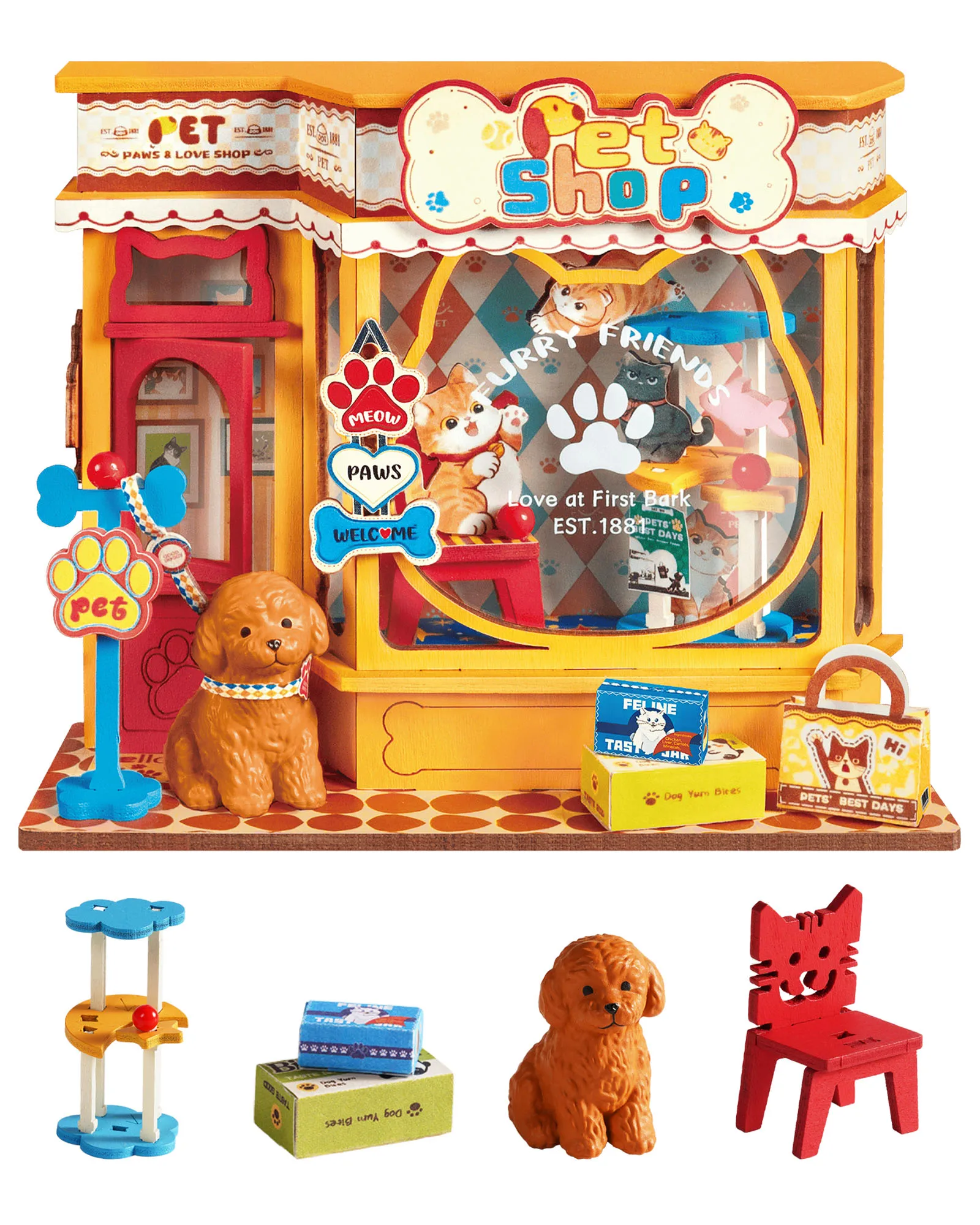 ROBOTIME Rolife Mini Store Serie Pawfect Tierladen DIY Holz-Miniaturhaus-Set für Anfänger Perfektes Geburtstagsgeschenk für Kinder