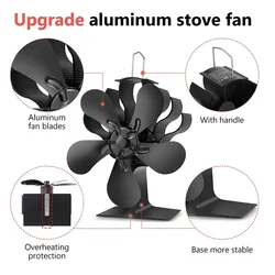 5-Blade Heat Powered Stove Fan Fireplace Fan for Gas/Pellet/Log/Wood Buring Stove Efficient Heat Distribution Log Burner Fan