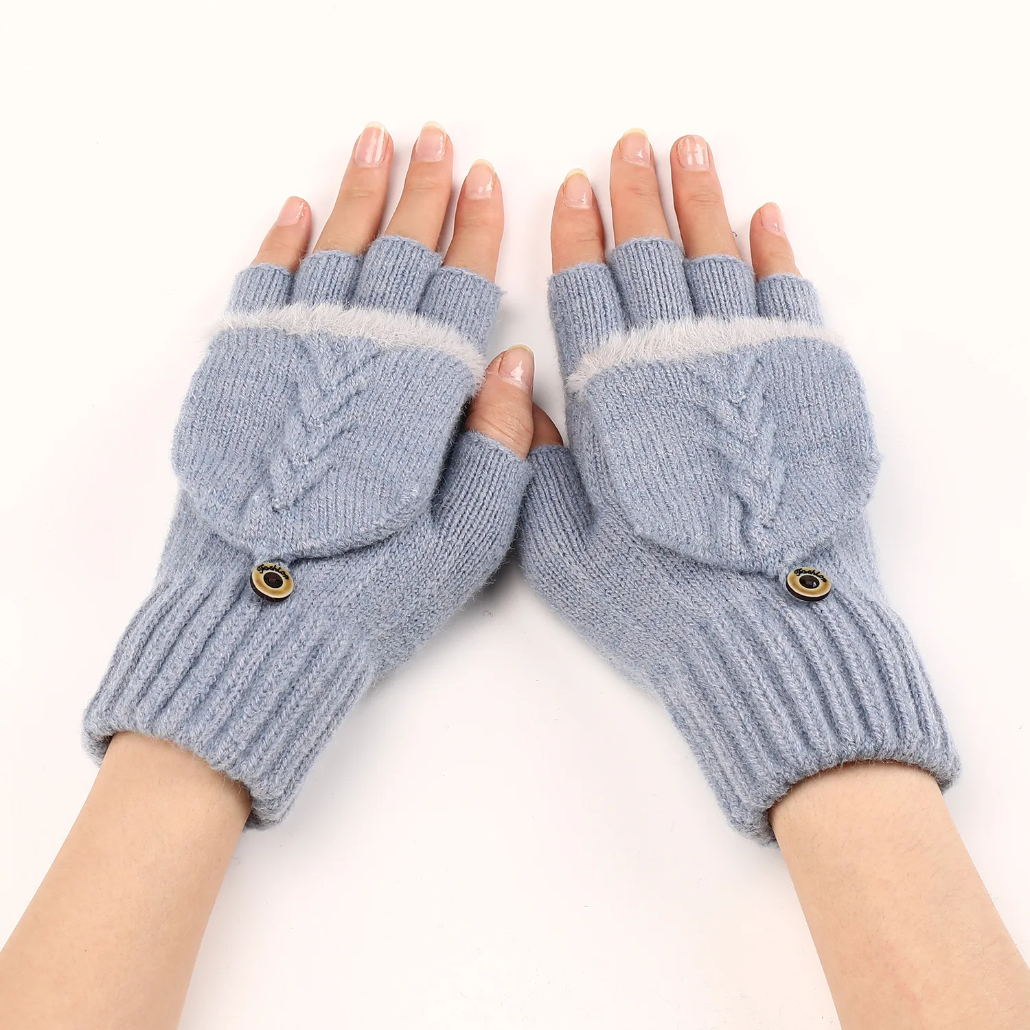 

Flap Fingerless Gloves Women Knitted Thermal Winter Warm Short Wrist Fashion Hand Warmers Autumn Cozy Textured Edge