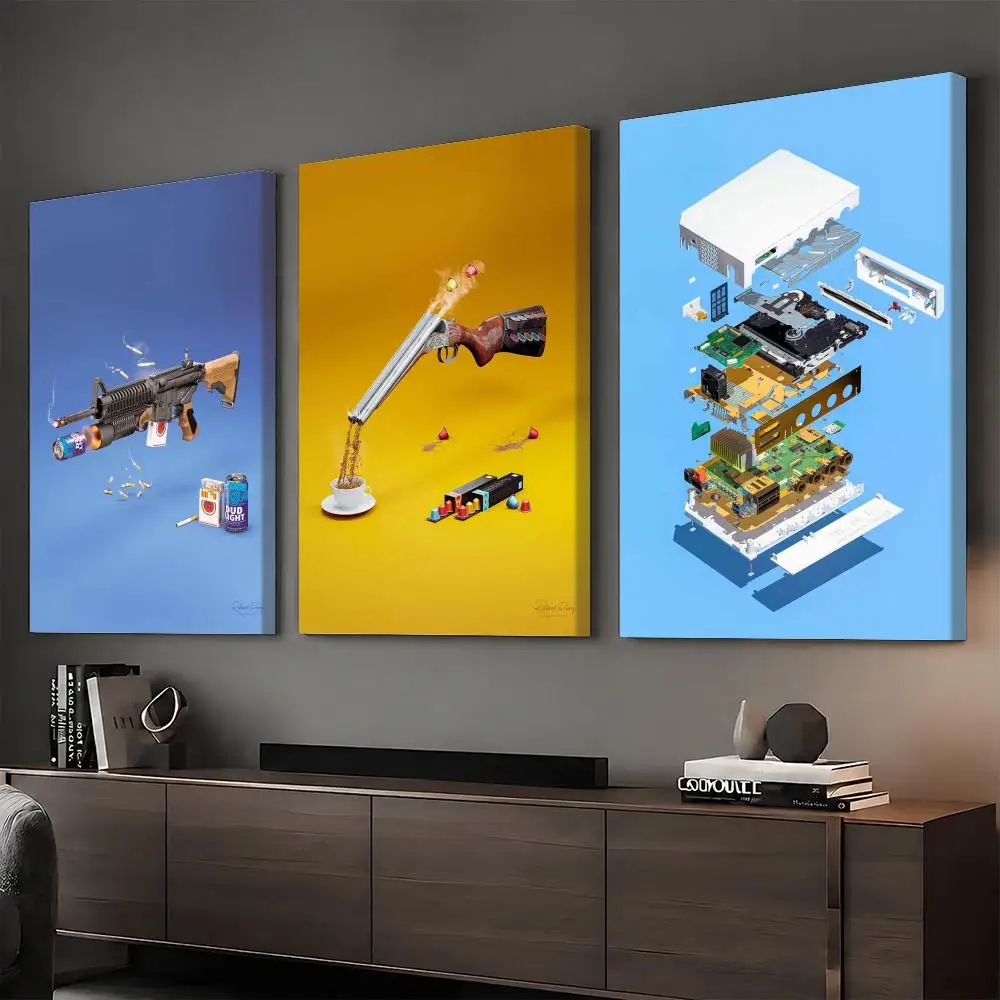 Exploded View Technology Design Framed Wall Painting HD Canvas Wall Art Print | Optional Frame | Modern Hallway Home Wall Decor