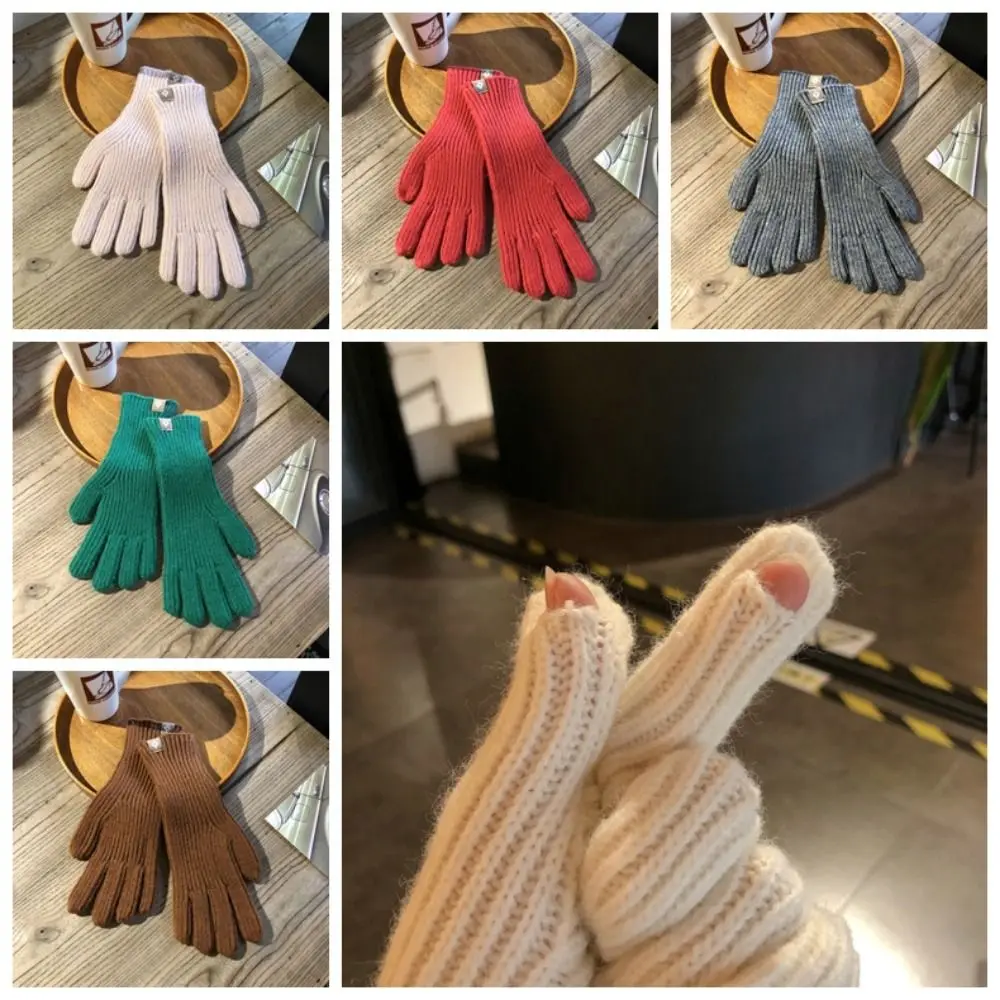 

Elegant Candy Color Knitting Gloves Five Finger Korean Style Full Finger Mittens Touch Screen Warm Cycling Driving Gloves Winter