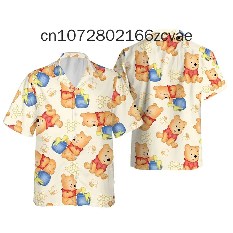

2024 New Pooh Bear Hawaiian Shirt Disney Inspired Men's And Women's Button Down Short-Sleeved Shirt Fashion Beach Shirt
