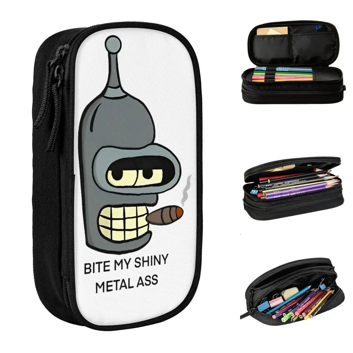 

Futurama Bender Pencil Case Double Layer Large-capacity Kids School Supplies Pencilcase Amazing Gift