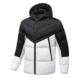 2024 New Arrival Men's Winter Hooded Jacket Luxury Trendy Splicing Thick Warm Parka Casual Ski Windproof Down Cotton Padded Coat