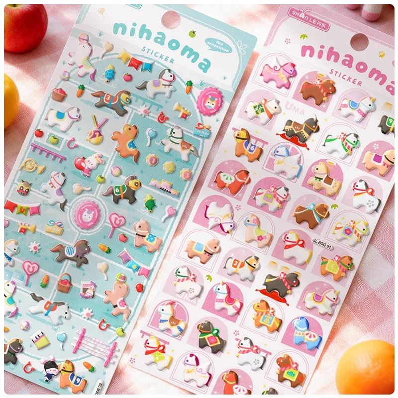 4 pcs/pack Colorful Horse Cartoon 3D Puffy Stickers Scrapbooking Diy Journaling Stationery Diary Sticker School Supplies Gift