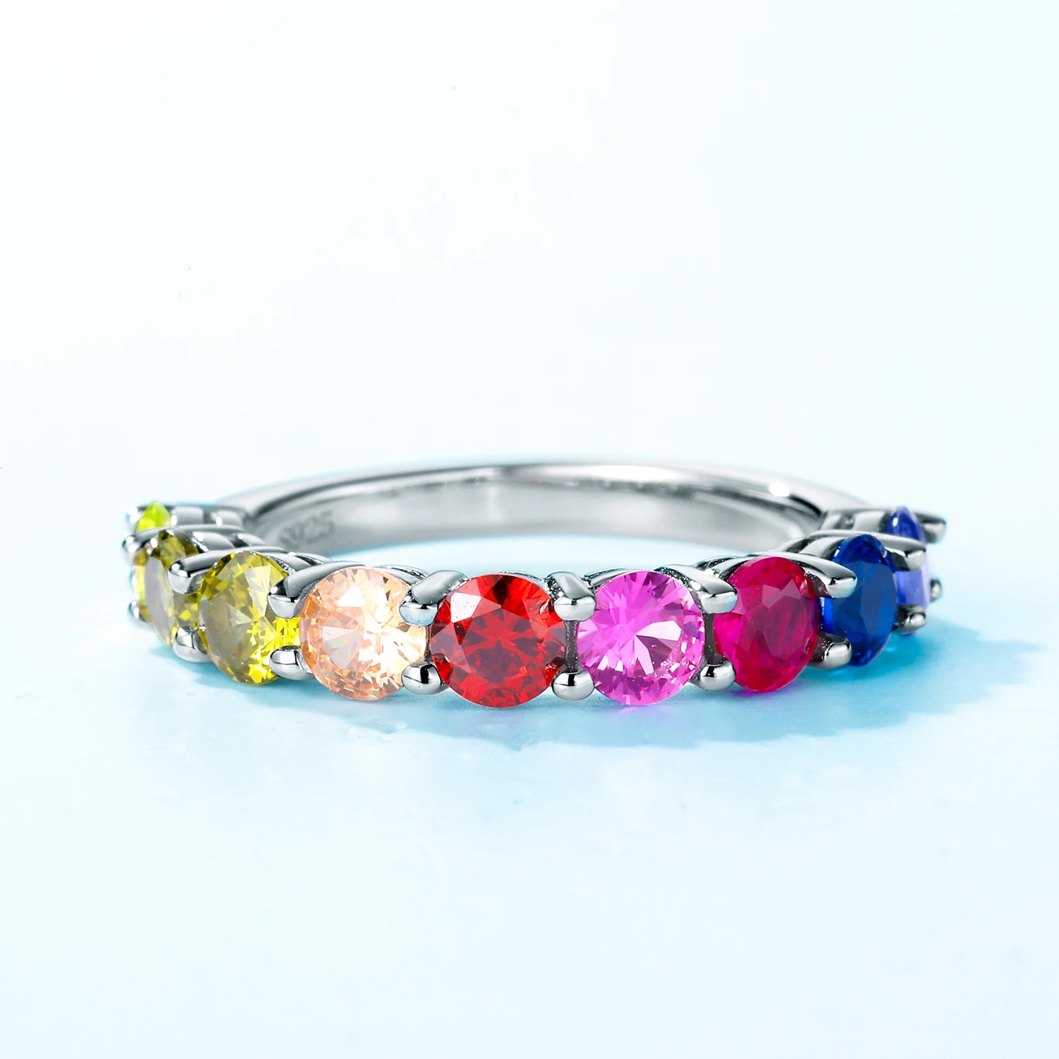 ALLNOEL 925 Sterling Silver Rings for Women Rainbow Crystal Colorful Round Cubic Zirconia Big Circle Trendy Fine Jewelry Gifts