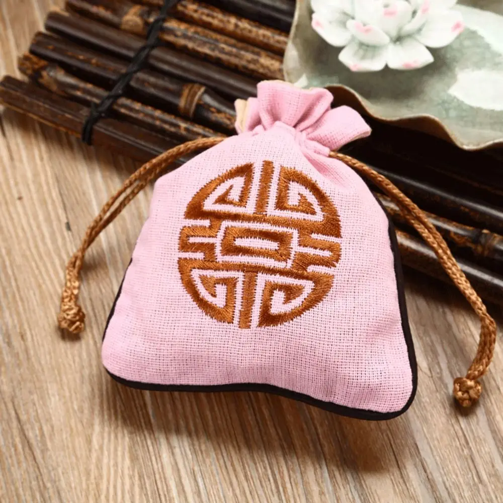 Canvas Embroidery Drawstring Bag Pure Color Chinese Style Coin Purse Wallet Korean Style Candy Bag Festive Sugar Bag Festival