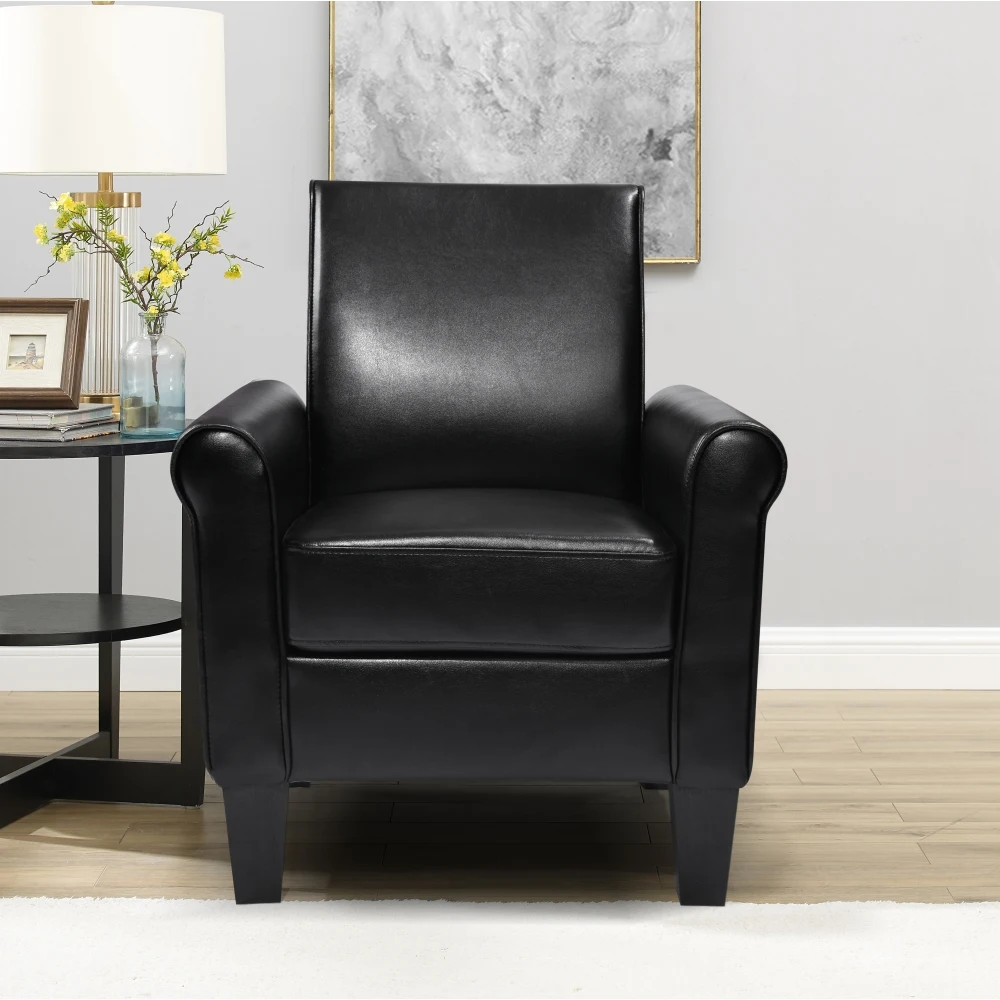 Faux Leather Accent Sofa Chair Arm Chair, Modern Club Chair, Comfy Single Sofa Chair for Living Room
