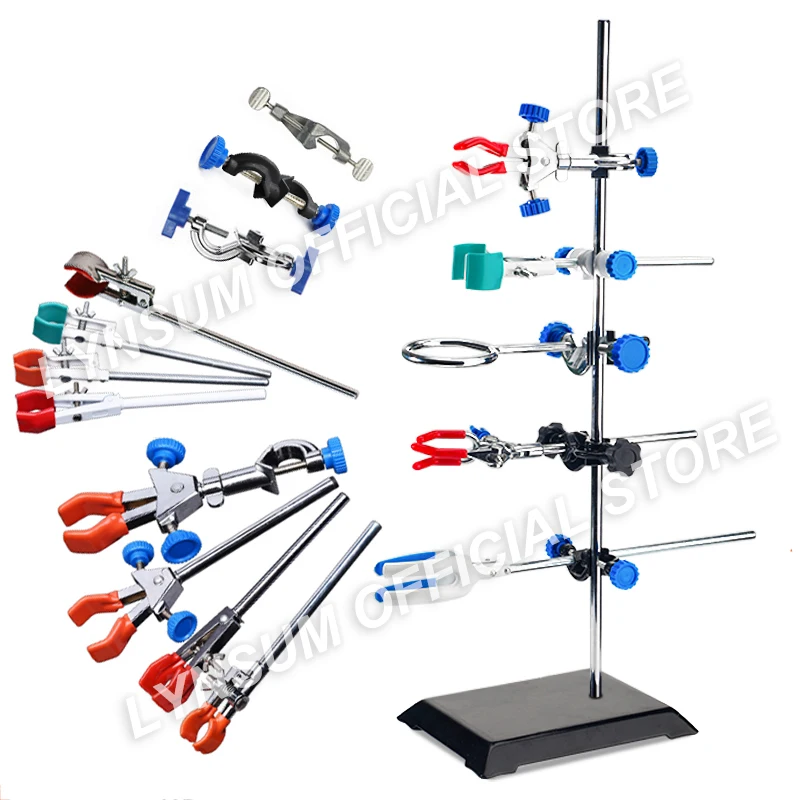 Laboratory Retort Rod Support Stand Platform Set Lab Flask Clamp Clip Ring Bosshead Burner Tong Beaker Holder Metal Grip Tool D3