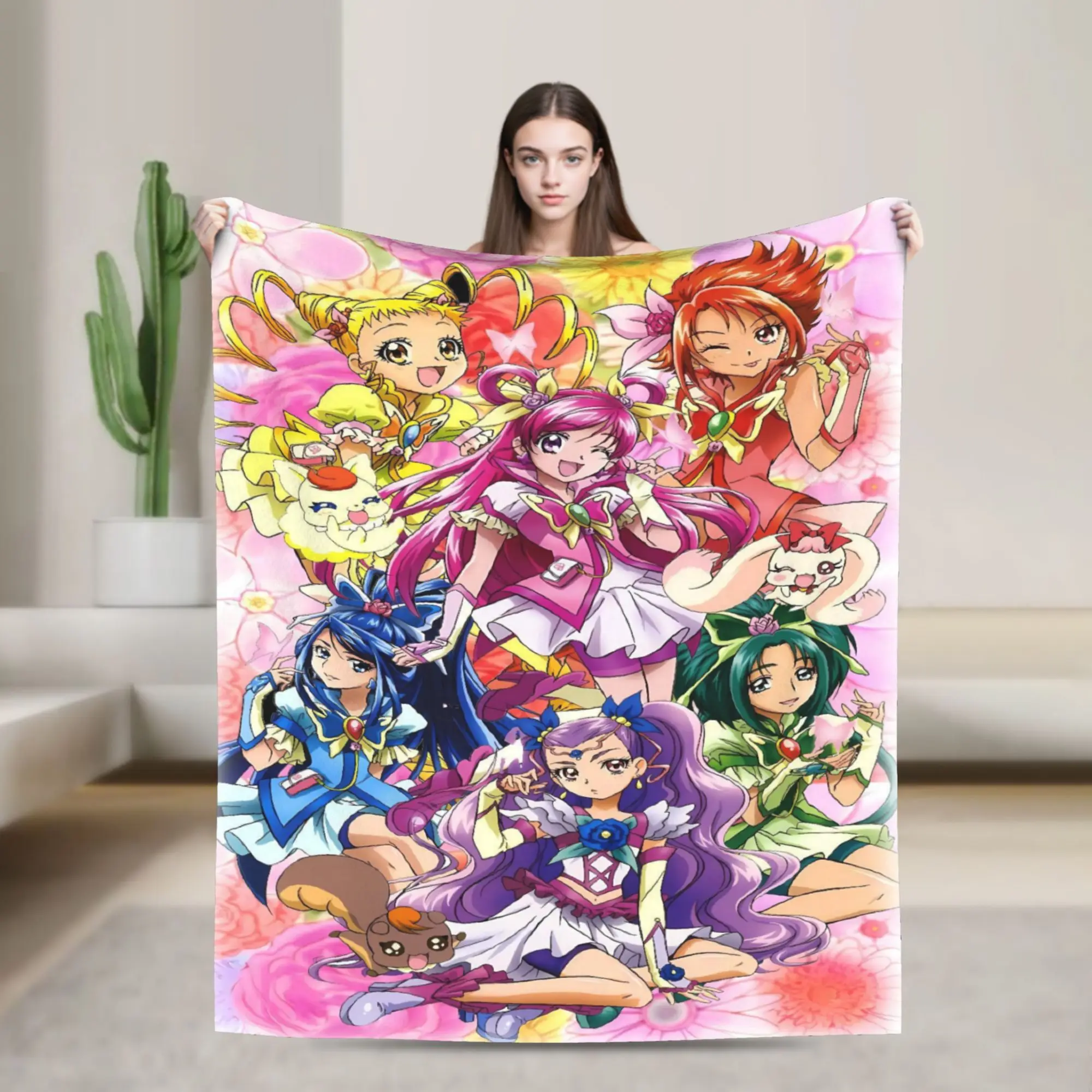 Pretty Cure Super Soft Blanket  Airplane Travel Plush Throw Blanket Funny Outdoor Flannel Bedspread Sofa Bed Cover