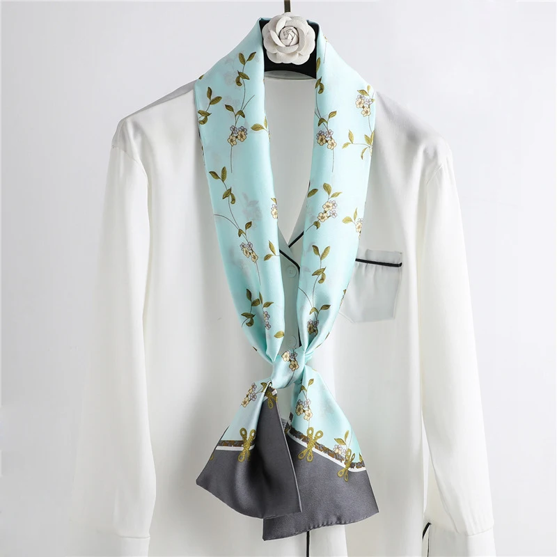 Novel Casual Coat Accessories Double-Side Printing Small Long Women's Silk Neck Scarf Korean Ladies Neckerchief Summer Belts