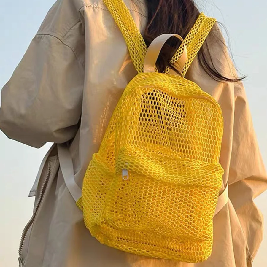 

Women's Mesh Breathable Backpack Portable Hollow Out Casual Outdoor Travel Storage Bag College Student Schoolbags Beach Mochilas