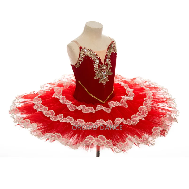 المهنية عالية الجودة حجم مخصص لون مخصص أداء المنافسة ارتداء الاطفال الفتيات النساء الكبار الأحمر الباليه توتو