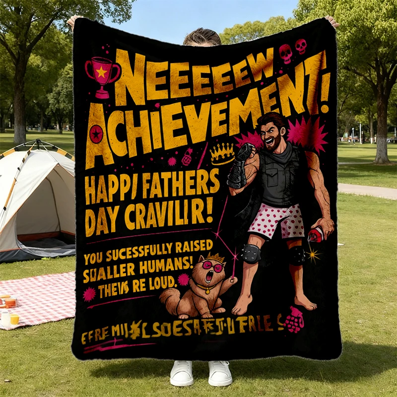 Dungeon Crawler Carl Fathers Day Flannel Blanket, Dad Achievement Flannel Throw, Funny LitRPG Dad Gift, DCC Fan Gamer Bo