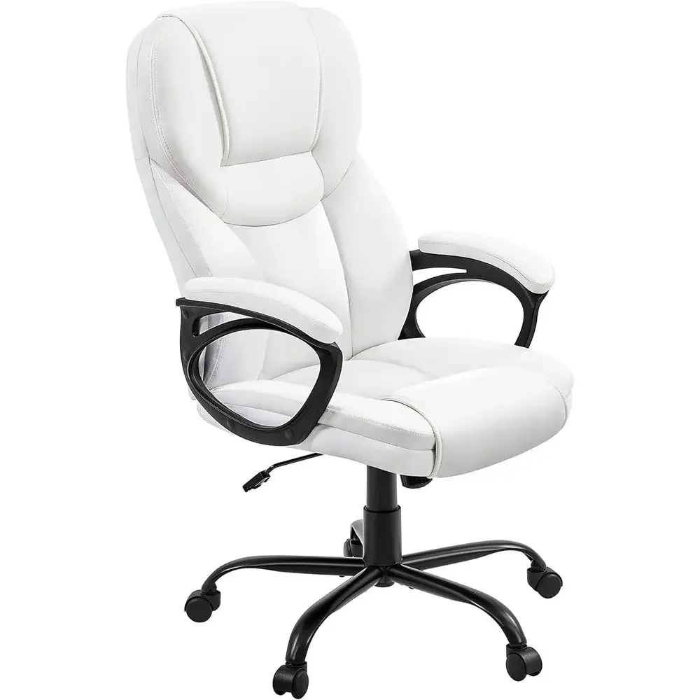 

Ergonomic High-Back Leather Office Chair with Metal Base, Large Seat for Executives and Meetings, White