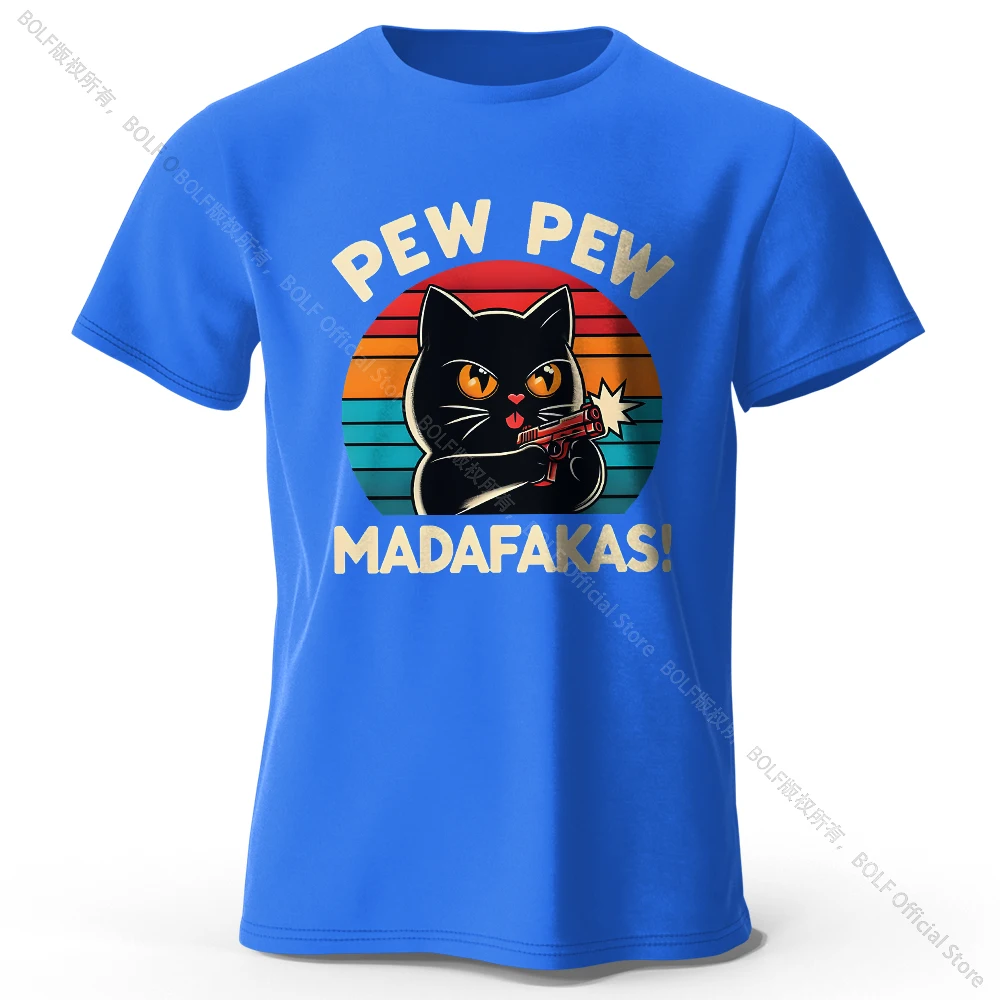 Niedliches handgezeichnetes Katzen-Doodle-Print-T-Shirt aus 100 % Baumwolle, ultraweiches Rundhals-Kurzarm-T-Shirt für Männer und Frauen
