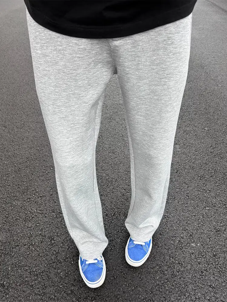 Cleanfit Grey American Style Wide Leg Casual Pants Men's Loose Elastic Waist Straight Cut Trousers Summer Fashion Daily Wear