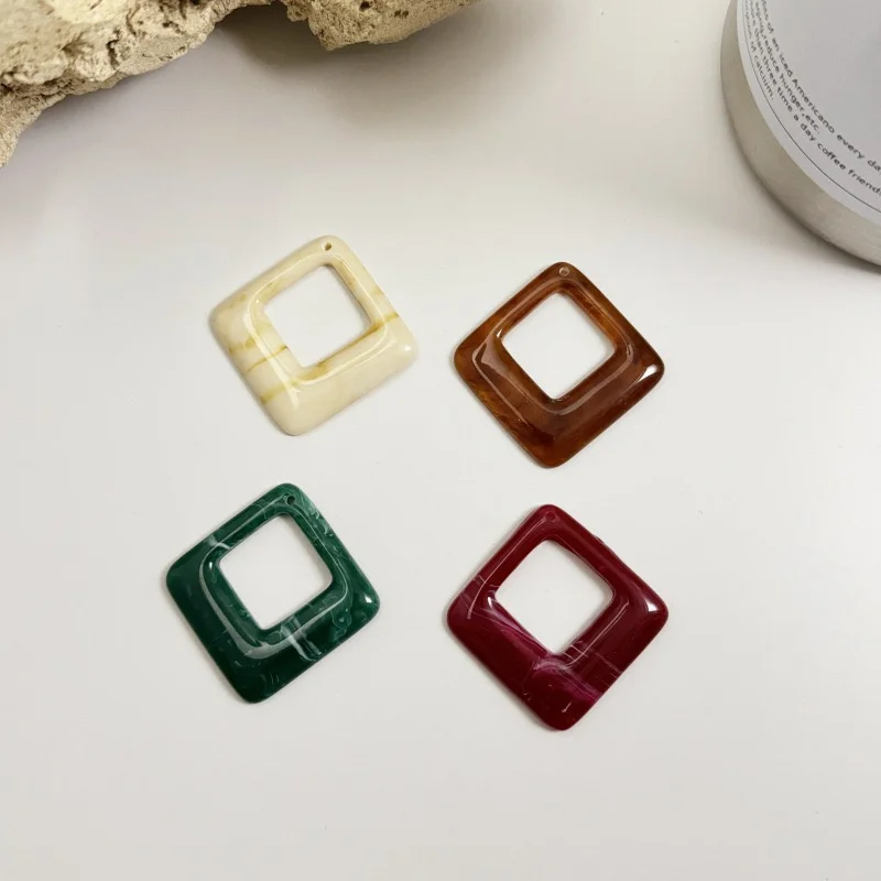 

New arrived 50pcs/lot 42mm color print geometry lozenge shape resin cabochon beads diy jewelry garment hair accessory