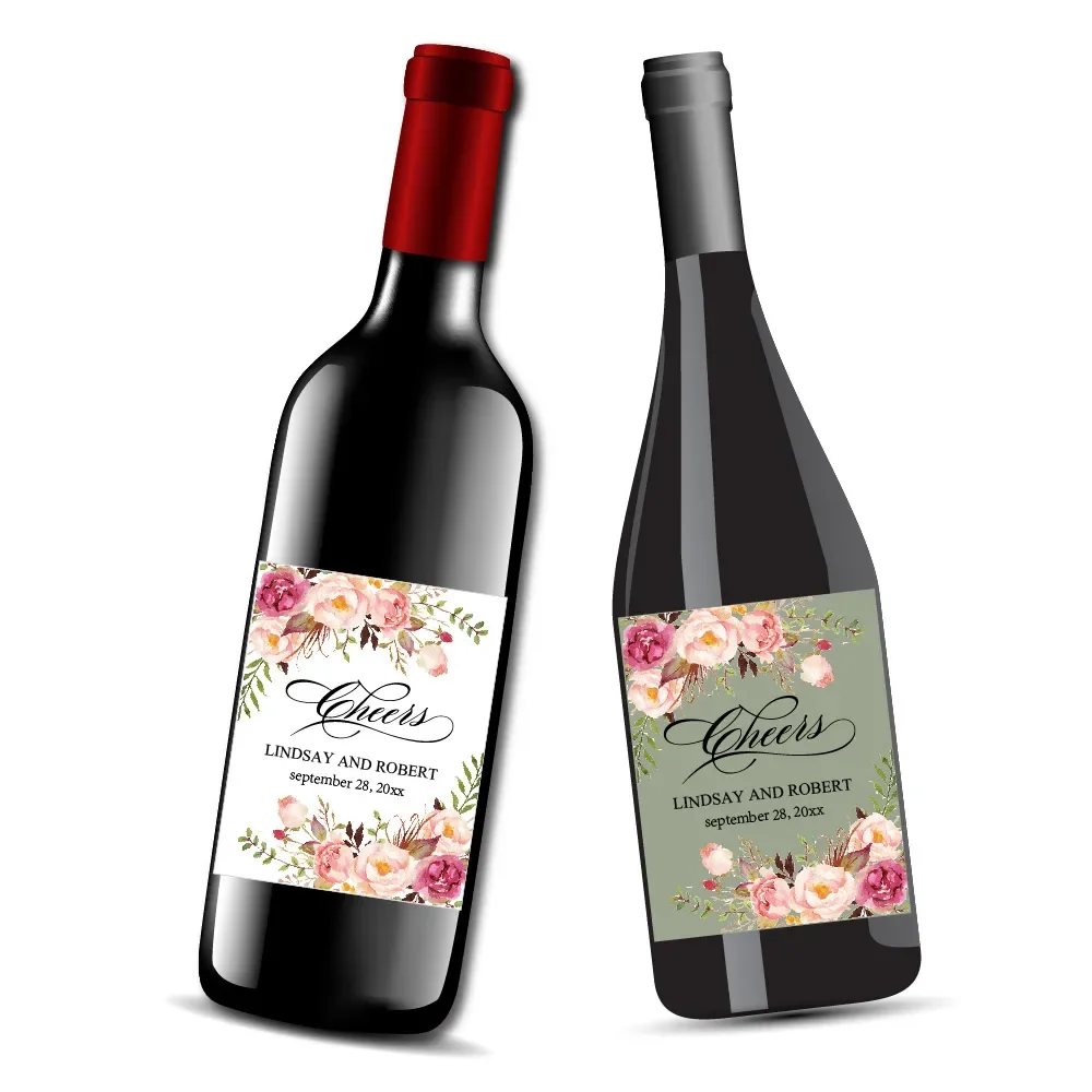 Персонализированные веселые бордовые румяна розовые цветочные этикетки для вина и шампанского наклейки для бутылок с водой обертывания невесты Рождественский декор