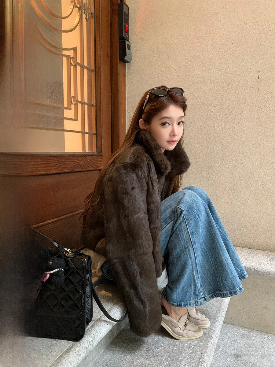 

Dearhua Little Flower Home「Milk Sister Rabbit」ort High-End Fur Coat New assland Rabbit Leather Jaet Old Money Sle